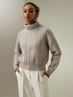 Experience the epitome of luxury and versatility with our 100% cashmere sweater. A combination of three different cable stitch patterns adds texture and visual interest to this classic borrowed-from-the-boys piece. It's suitable for various occasions Silk Pajamas Women, Silk Bedding Set, Camisole Set, Cashmere Color, Silk Knit, Cable Knit Jumper, Oversize Fashion, Fashion Wishlist, Knitwear Tops