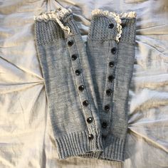 These Gray Button Down Leg Warmers With A Lacy Hem Would Look Great With A Pair Of Tall Boots. The Top And Bottom Buttons Are Functional. Approximate Measurements: Height: 16.5” Width: 6” Excellent Condition, Never Worn Upcycled Leg Warmers, Leg Warmers Lace, Gray Leg Warmers, Leg Warmer, Fit Check, Heel Boots, Christmas Wishlist, Tall Boots, High Heel Boots