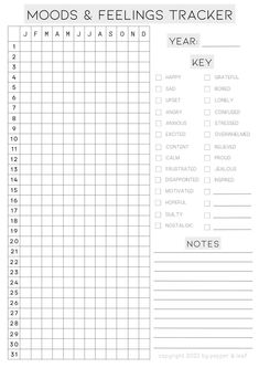 mood tracker, yearly | Printable Planner by  Tiffany Lacombe 2025 Mood Tracker, Journaling 2025, Pixel Notebook, Feeling Tracker, Feelings Tracker, Mood Tracker Template, Online Bullet Journal, Year Tracker, Yearly Tracker