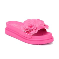 These slides feature a unique appeal with eye-catching flower appliqué that adds a touch of charm to your look. Not only are they visually striking, but they are also designed with comfort in mind, making them perfect for walking. The soft, cushioned sole ensures all-day wearability, while the floral details offer a playful and stylish twist. Whether you're heading to the beach or a casual outing, these slides blend fashion and function effortlessly. Faux Leather Heels, Open Toe Shoes, Jelly Sandals, Flower Applique, Block Heels Sandal, Slide Sandals, Leather Heels, Wedge Sandals, Apparel Accessories