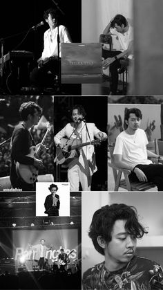 black and white images of people playing instruments