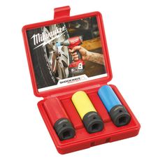 3 piece bike repair kit in red case with blue and yellow handlebar inserts