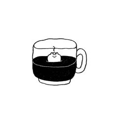 a black and white drawing of a coffee cup