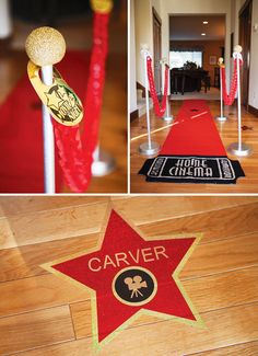 a red carpet with a star on it and the name carver written on it in gold