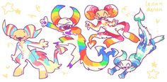 an image of some cartoon characters that are in the style of rainbows and stars