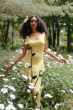 Flowers and stripes have never looked so good together! Whether you are channeling a flower fairy or a mermaid, you are covered with the Daisy Garden Dress. In our classic Artemis Dress silhouette with its built in bra and flattering scoop shape, this evolution blooms to new heights. Made from a stretch sustainable modal jersey knit. Artemis Dress, Sunflower Hat, Daisy Garden, Daisy Bags, Samantha Pleet, Garden Dress, Flower Fairy, Dress Silhouette, A Mermaid