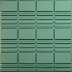 a green wall with squares and rectangles on the bottom, in different colors