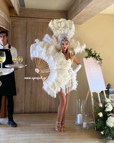 welcoming guests - wedding  reception - burlesque showgirl 1920 Showgirl, Showgirl Costume Burlesque, Burlesque Theme Party Outfit, Burlesque Stage, Burlesque Show Outfit, Showgirl Outfit, Show Girl Costume, Vintage Showgirl, White Burlesque Outfit