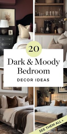 Model Home Bedroom Ideas, Owners Suite Decor Ideas, Witchy Bedroom Ideas Cozy, Bold Bedroom Decor, Moody Paint Colors For Bedroom, Master Bedrooms Decor Rental Friendly, Dark Brown Moody Bedroom, Studio Mcgee Moody Bedroom, Cozy Vibes Bedroom