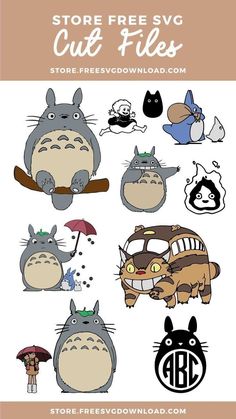 totoro and other cartoon characters with the text store free svg cut files