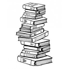 a stack of books is shown in this black and white drawing, which appears to have been drawn by hand