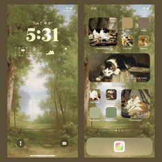 an iphone screen with pictures of cats and trees