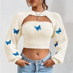 Super Cute And Stylish Ships In 5-10 Business Days Fitted White Sweater For Spring, Super Cropped Sweater, Bff Matching, Makeover Bedroom, Cute Dress Outfits, Casual Preppy Outfits, Trendy Outfits For Teens, Easy Trendy Outfits, Cute Everyday Outfits