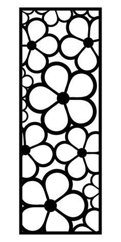 a black and white drawing of flowers on a panel with circles in the center, as well as an oval design