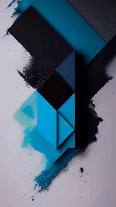 an abstract painting with blue and black squares on it's sides, including the bottom half