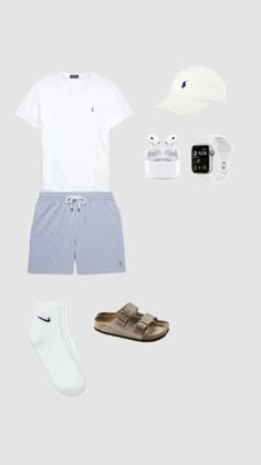 Ralph Lauren Boys Outfits, White And Blue Striped Shirt Outfit, Blue Striped Pants Outfit, Outfits Shuffle, Preppy Boy Outfits, Brown Birkenstocks, Outfit Inspo Shuffles, Casual Athletic Outfits, Striped Pants Outfit