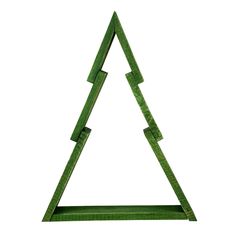 a green wooden triangle shaped object on a white background