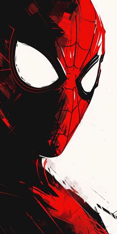 a close up of a spider - man's face on a white and red background