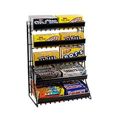 a display rack with various snacks on it