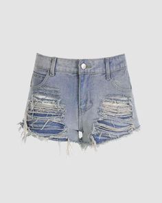 Details: Denim shorts with rip-off designBottom Length: ShortMaterials:75% Cotton + 25% Polyester Blue Ripped Jean Shorts For Spring, Ripped Blue Jean Shorts For Spring, Casual Ripped Blue Jean Shorts, Blue Ripped Denim Jean Shorts, Distressed Jean Shorts For Summer, Ripped Blue Short Jeans, Casual Ripped Medium Wash Shorts, Casual Ripped Cutoff Shorts, Distressed Short Jeans For Summer