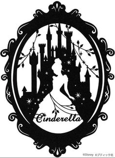 the silhouette of cinderella from disney's sleeping beauty is shown in an ornate frame