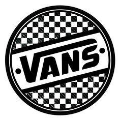 a black and white logo with the word vans in it's center, on a checkerboard background