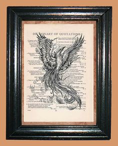 a framed book page with an image of a bird in flight on top of it