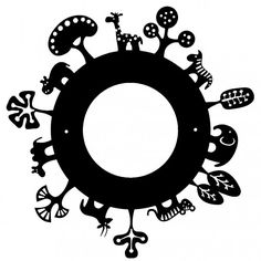 a black and white drawing of an animal circle with different animals around the circle on it