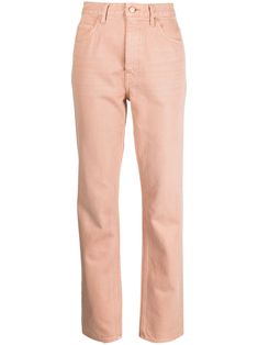 peach pink cotton denim concealed fly and button fastening classic five pockets belt loops mid-rise straight leg straight hem Denim Pocket, Jean Belts, Mens Scarves, Scarf Men, Hem Style, Mid Rise Jeans, Peach Pink, Ulla Johnson, Pink Cotton