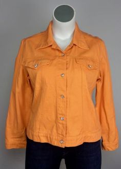 Christine-Alexander-L-Orange-Cotton-Denim-Rhinestone-Gem-Button-Blazer-Jacket Classic Denim Jacket, Cuff, Blazer