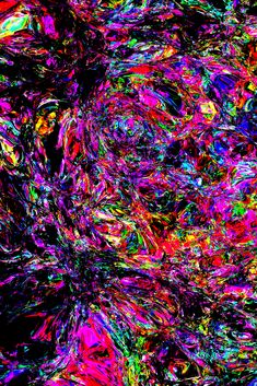 an abstract painting made up of many colors and shapes in black, pink, blue, green, yellow