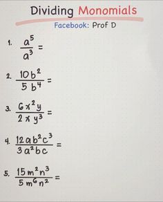 a piece of paper with the words dividing monomias written on it and two different numbers