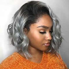 Olivia Mark - Beautiful Gray Short Wig with Lace Front and Human Hair Gray Wigs, Grey Wigs, Grey Hair Wig, Straight Hair Bundles, Bob Cuts, Short Human Hair Wigs, Brazilian Straight Hair, Bob Lace Front Wigs, Virgin Hair Wigs