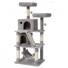 Cat Climbing Tree with 2 Condos & Hammock Cat Tower Tree, Wooden Cat Tree, Luxury Apartment Building, Cat Scratching Tree, Cat Tree House, Giant Cat