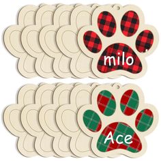 dog paw decals with name and plaid pattern