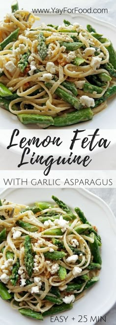 lemon fetta linguinne with garlic asparagus and broccoli