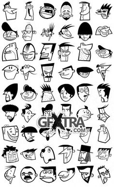 cartoon faces drawn in black and white