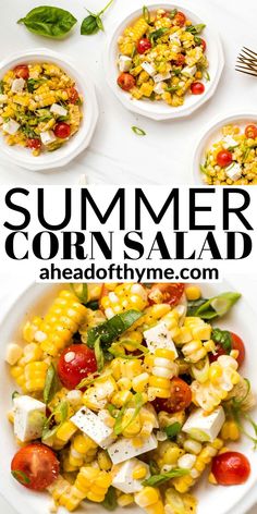 summer corn salad with tomatoes, mozzarella and feta cheese on the side