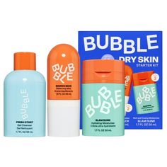 Its all about hydration. The perfect unisex bundle to hydrate your skin coming from your favorite brand, Bubble Skincare. 50ml Fresh Start cleanses the dirt and grime from your face. Bounce Back tones and balances, and Slam Dunk gives your skin a long drink of hydration to fight skin dryness. For Normal to Dry Skin. Includes: Fresh Start Gel Cleanser 50ml, Bounce Back Toner 55ml, Slam Dunk Hydrating Moisturizer 50ml. Bubble Skincare is here to provide an effective, safe products at a great value Bubble Face Care, Everdeen Skincare, Bubble Skincare Set, Ulta Must Haves Skincare, Preppy Items Products, Kid Friendly Skincare, Popular Skincare Products, Elf Bubble Bath, Trending Skincare Products