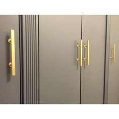 three doors with handles and knobs on them