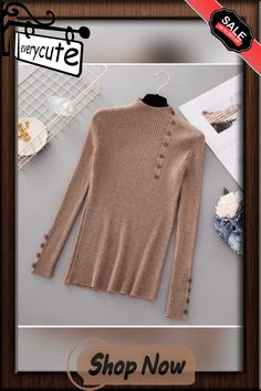 Autumn and Winter Fashion Button Turtleneck Sweater Women Spring Autumn Solid Knitted Pullover Women Slim Soft Jumper Sweater Female Knit Tops 9 Colors Elegant Winter Tops With Button Closure, Elegant Long Sleeve Sweater With Buttons, Elegant Beige Sweater With Buttons, Chic Crew Neck Sweater With Buttons, Long Sleeve Sweater With Buttons For Winter, Elegant Brown Sweater With Button Closure, Trendy Winter Sweater With Button Cuffs, Beige Sweater With Button Cuffs For Winter, Brown Long Sleeve Sweater With Button Cuffs