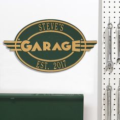 there is a garage sign on the wall