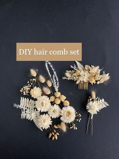 DIY dried plants set Colours:Begie/Brown/White * Plants size (~ 5-10cm ) 1.9-3.9 inches long 30 pcs Lagurus Babys breath Strawflowers White fern + Hair comb+ hair pins You can choose Hair comb/Hair pins/DIY plants set DELIVERY: Canada: 4-6 weeks Latvia: 1-5 business days United States: 5-10 days USPS service. Europe: 1-3 weeks Australia, New Zealand and Oceania: 1-6 weeks Nature in me (Vita and Nadia) Flower Hair Pins Diy, Dried Flower Hair Pieces, Diy Floral Hair Pins, Diy Dried Flower Hair Pins, Dry Flower Decor, Diy Hair Comb, Diy Dried Flower Hair Comb, Dried Flower Hair Pins, Dried Flower Hair Clip