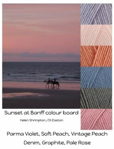 two people riding horses on the beach at sunset with text that reads sunset at banffour board