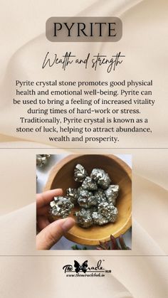 Pyrite, also known as "Fool's Gold," is a stunning mineral with a metallic luster. Beyond its striking appearance, pyrite carries powerful energies, symbolizing wealth and abundance. It is believed to attract prosperity and stimulate the intellect, making it a sought-after crystal for manifestation and success. #Crystals #CrystalFacts #Pyrite #PyriteCrystalFacts #Healing Crystals For Manifestation, Wealth And Abundance, Cleansing Crystals, Gemstone Meanings, Metallic Luster, Fool Gold