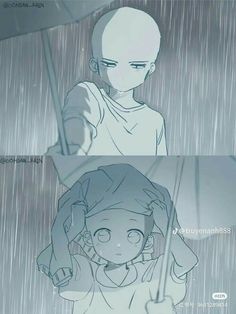 two anime characters in the rain, one holding an umbrella and the other looking at something