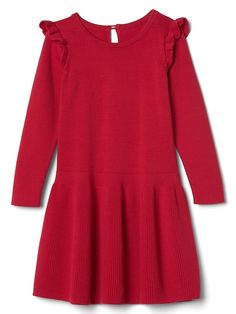 Gap Baby Long Sleeve Ruffle Sweater Dress Pepper Red Size 4 YRS Toddler Sweater Dress, Sweater Dress Outfit Winter, Girls Long Sleeve Dresses, Red Long Sleeve Dress, Red Sweater Dress, Sweater Dress Outfit, Bow Sweater, Girls Casual Dresses, Winter Dress Outfits