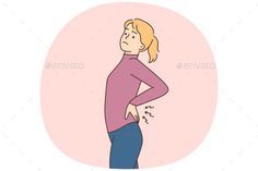 Unhealthy Woman Stretch Suffer From Backache Stretching Illustration, Lower Back Spasms, Female Exercise, Woman Stretching, Back Spasm, Graphic Art Prints, Lower Back, Young Woman, Background Design