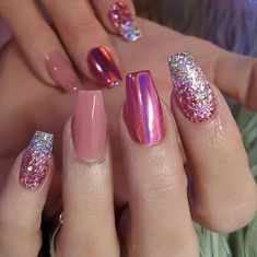 Nails Sky Blue, Glitter Nails Diy, Nails With Design, Full Cover Nail Tips, Glitter Gradient, Nails Easy, Nails Fake, Nails Simple