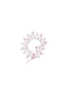 a line drawing of a sunflower with leaves and flowers in the center on a white background